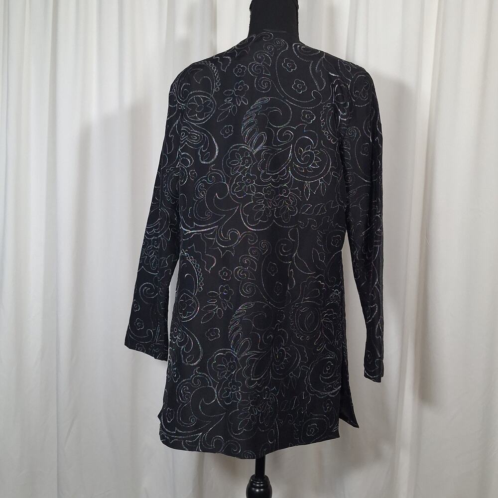 Silk Embroidered Black Duster Jacket w/ Metallic Accents Chico’s Size 1 (M-8/10) - Picture 3 of 13